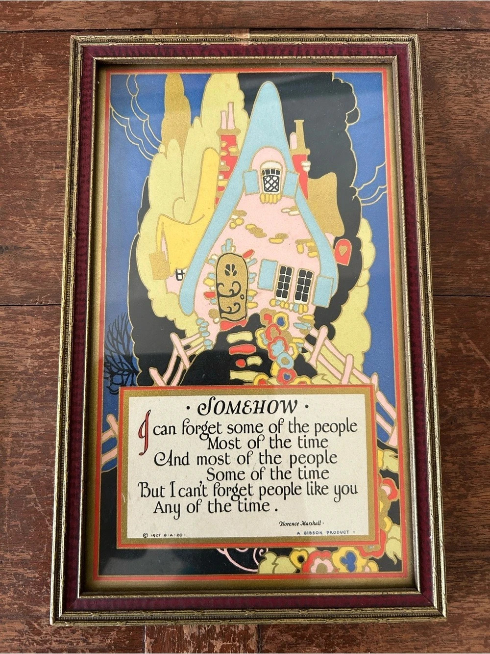 Art Deco Framed Print | Gibson Art Co. "Somehow" by Florence Marshall